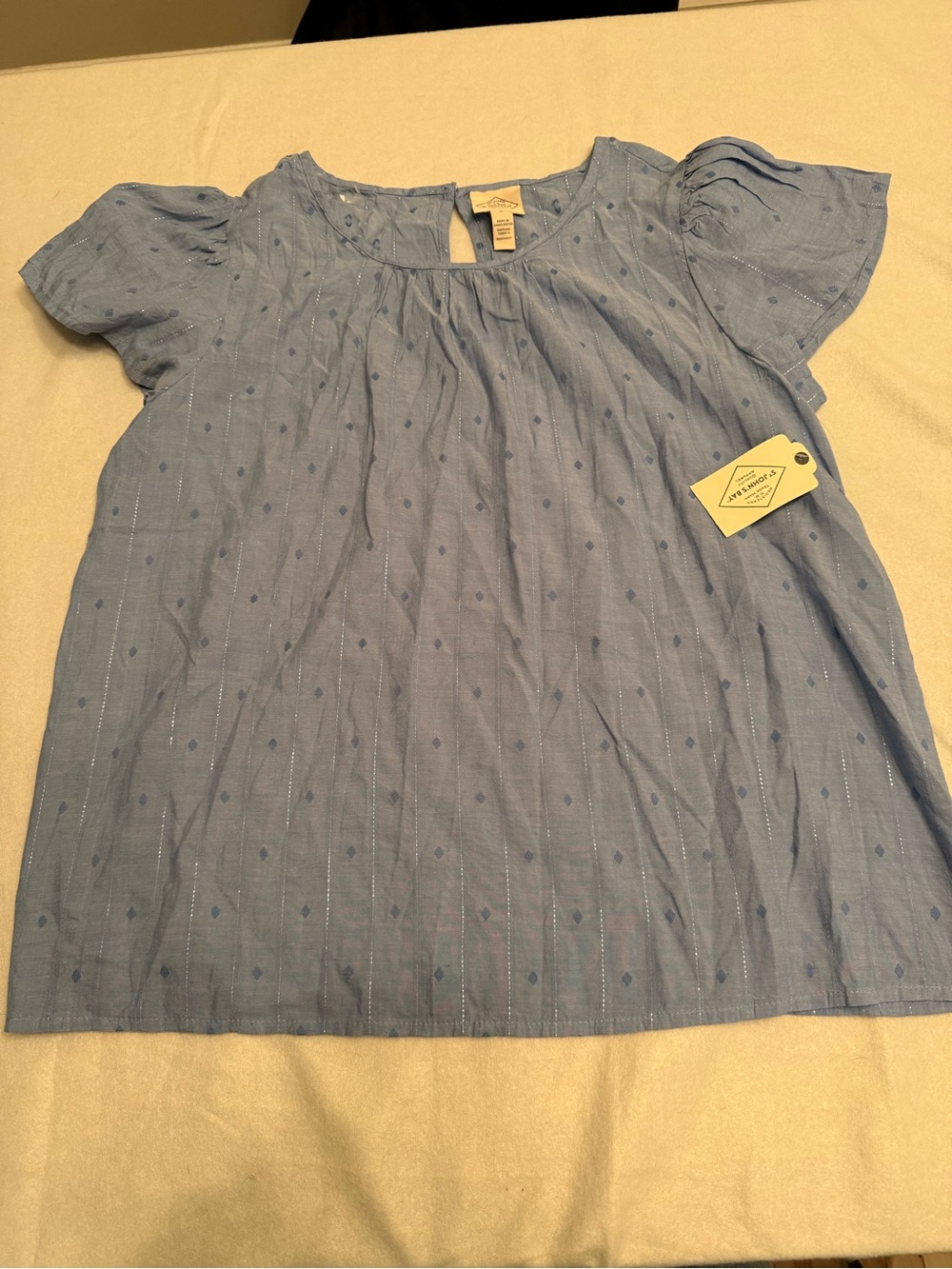 St John’s Bay Women’s Blue Flutter Sleeve Blouse Top Size M NWT
